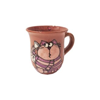 Korongozott bögre Cica halcsonttal - barna