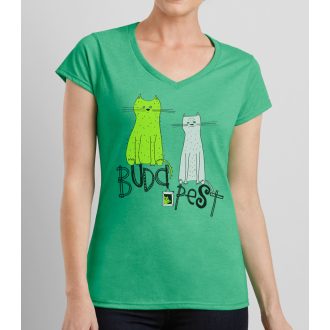 Női póló Macskás Budapest zöld S