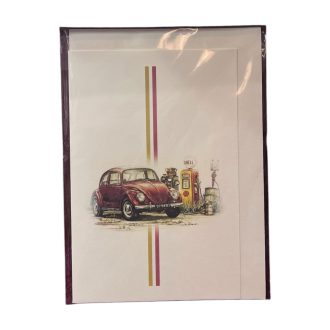 Vintage képeslap - VW Bogár piros